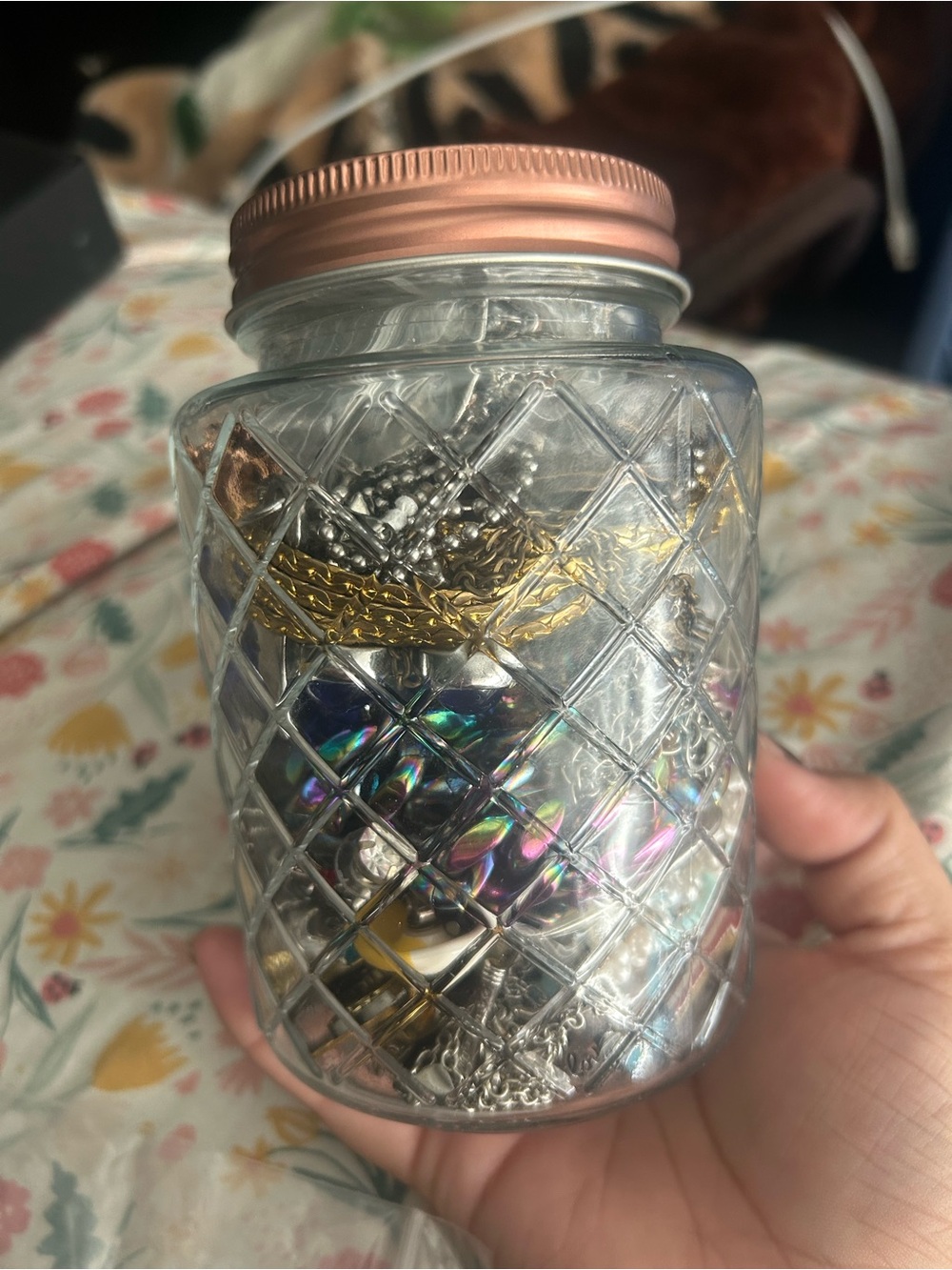 3lb Mystery jewelry jar Decorative Glass Storage Jar with Rose Gold Lid - Clear - Picture 1 of 7